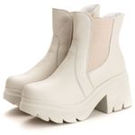 Bota Chelsea Feminina Cano Baixo Tratorado Couro Legitimo Off-White