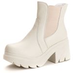 Bota Chelsea Feminina Cano Baixo Tratorado Couro Legitimo Off-White