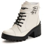 Bota Coturno Tratorado Feminina Em Couro Legitimo Off white