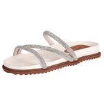 Sandália Papete Flat Feminina Birken Strass Brilho Off White