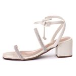 Sandália Salto Médio Feminina Salto Médio Bloco Grosso Tiras Com Strass Off-White