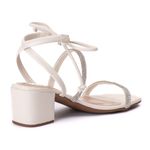 Sandália Salto Médio Feminina Salto Médio Bloco Grosso Tiras Com Strass Off-White