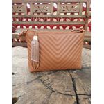 Bolsa matelassê em V pequeno com bolso externo zíper Couro Legítimo