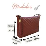 Bolsa matelassê em V pequeno com bolso externo zíper Couro Legítimo