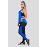 Calça Legging Cós Alto com Recortes Bolside - Preto com Azul Bic