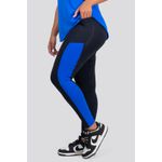 Calça Legging Cós Alto com Recortes Bolside - Preto com Azul Bic