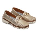 Kit 2 Mocassins com Fivela Feminino em Couro Ouro + Prata