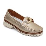 Kit 2 Mocassins com Fivela Feminino em Couro Ouro + Prata