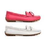 Kit 2 Mocassins Casual Feminino Em Couro Branco+Pink