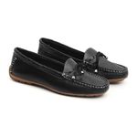 Kit 2 Mocassins Casual Feminino Em Couro Creme+Preto