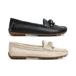 Kit 2 Mocassins Casual Feminino Em Couro Creme+Preto