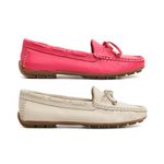 Kit 2 Mocassins Casual Feminino Em Couro Pink+Creme
