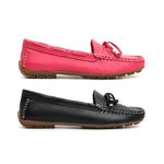 Kit 2 Mocassins Casual Feminino Em Couro Pink+Preto