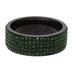 Anel Cravejado Verde 5 Fileiras 8mm Aço Inox Preto 