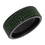 Anel Cravejado Verde 5 Fileiras 8mm Aço Inox Preto 