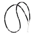 Colar Discos Silicone Preto Prata 925