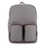 Mochila Lona Cinza com acabamento Couro Legítimo Café