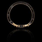 Pulseira Riviera Malha Esteira Preta 5x2mm Aço Inox Dourada