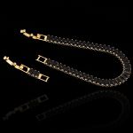 Pulseira Riviera Malha Esteira Preta 5x2mm Aço Inox Dourada