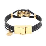 Pulseira Leão Dourado Mp218 Fio De Couro