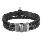 Pulseira Cruz Simples Couro Trançado Preto MP414