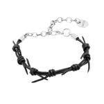 Pulseira Arame Farpado Couro Preto