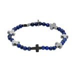 Pulseira Pedra Natural Lapis Lazuli 4mm e Cruz Hematita