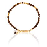 Pulseira Pedra Natural Olho de Tigre I Love You Semijoia Ouro