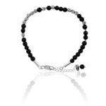 Pulseira Pedra Natural Ônix Negra 4mm I Love You Prata 925