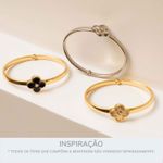 Bracelete Trevo Zamac Dourado Resina Preta