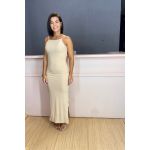 Vestido longo costa nua beje