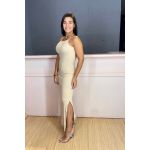 Vestido longo costa nua beje