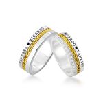 Alianças Em Prata 950 Com Ouro 18k Mykonos 7mm Polida Reta