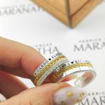 Alianças Em Prata 950 Com Ouro 18k Mykonos 7mm Polida Reta