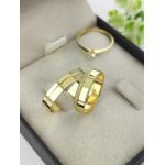 Par de Aliança em Ouro 18k 4MM Reta Polida + Anel Solitário em Ouro 18k BRINDE