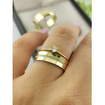 Par de Aliança em Ouro 18k Côncava 5MM + Anel Solitário em Ouro 18k Brinde