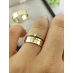 Par de Aliança em Ouro 18k Modelo 5MM Reto Polido + Anel Solitário em Ouro18k Brinde