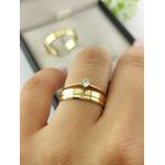 Par de Aliança em ouro 18k 4MM Reta Chanfrada + Anel Solitário de Brinde 