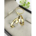 Par de Aliança em Ouro 18k 3MM Reta Chanfrada + Anel Solitário em Ouro 18k de Brinde