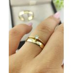 Par de Aliança em Ouro 18k 3 MM Meia Cana + Anel Solitário em Ouro 18k de Brinde