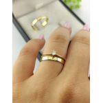 Par de Aliança em Ouro 18k 3MM Reta Chanfrada + Anel Solitário em Ouro 18k de Brinde