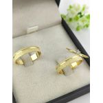 Par de Aliança em Ouro 18k 4MM Reta Fosco Diamantada + Anel Solitário em Ouro 18k Brinde