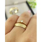 Par de Aliança em Ouro 18k 4MM Reta Fosco Diamantada + Anel Solitário em Ouro 18k Brinde