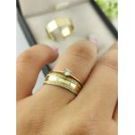 Par de Aliança em Ouro 18k 5mm Reta + Anel Solitário em Ouro 18k Brinde