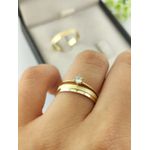 Par de Aliança em Ouro 18k 3MM Reta Fosco Diamantada + Anel Solitário de Ouro 18k Brinde