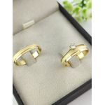 Par de Aliança em Ouro 18k 3MM Reta Fosco Diamantada + Anel Solitário de Ouro 18k Brinde