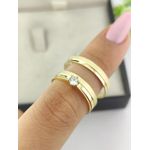 Par de Aliança em Ouro 18k 3MM Reta Fosco Diamantada + Anel Solitário de Ouro 18k Brinde