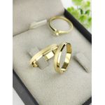 Par de Aliança em Ouro 18k 3MM Reta Fosco Diamantada + Anel Solitário de Ouro 18k Brinde