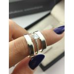 Par de Aliança em Prata 950 Modelo Reto Chanfrado 4MM + Anel Solitário em Prata Brinde