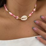 Choker madrepérola rosa com búzio